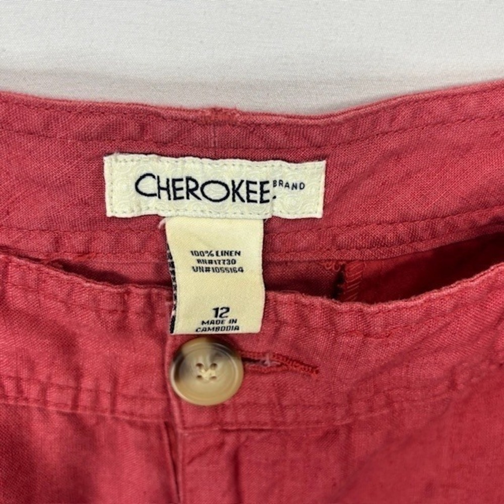 Cherokee Women's 100% Linen Cropped Pants Coral Pink Size 12 Wide Leg Pants - Picture 7 of 14